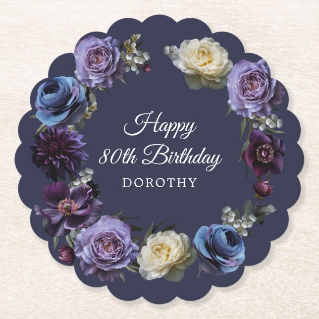 80. Geburtstag Personalisiert Moody Lila Blume Untersetzer (Vorderseite)