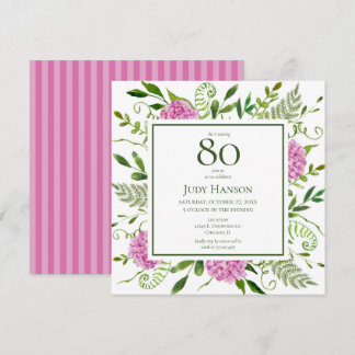 80. Geburtstag Pink Hydrangeas Einladung