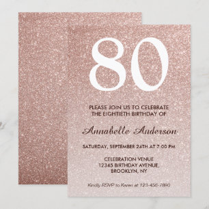 80. Geburtstag Pink Rose Gold Glitzer Sparkle Ombr Einladung