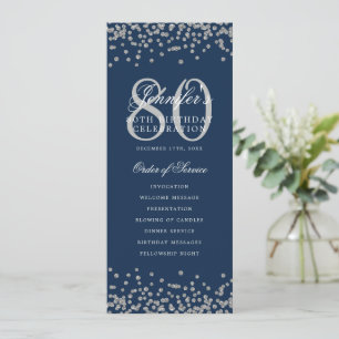 80 Geburtstag Programm Silver Confetti Menü Navy B