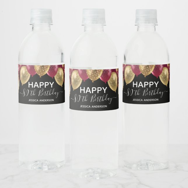 80. Geburtstag Red Gold Balloons Wasser Flasche Et (Flaschen)