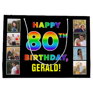 80. Geburtstag: Regenbogentext, benutzerdefinierte Große Geschenktüte