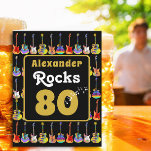 80. Geburtstag Retro Groovy Gitarre Personalisiert Karte