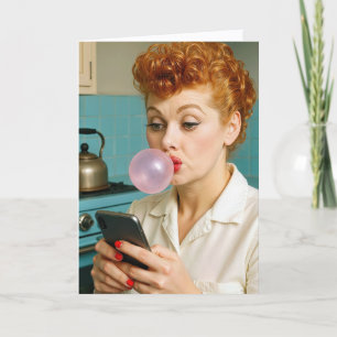 80. Geburtstag Retro-Rothaarige Frau schreibt Text Karte
