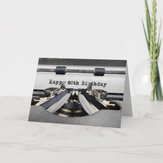 80. Geburtstag Retro Schreibmaschine Karte (Vorderseite)