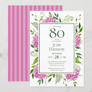 80. Geburtstag Rosa Hortensien Einladung
