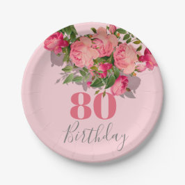 80. Geburtstag Rosa Rose Elegant 80. Pappteller
