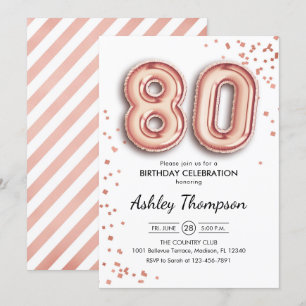 80. Geburtstag - Rose Gold Balloons Einladung