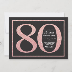 80. Geburtstag Rose Pink Gold Glitter Tafel Einladung