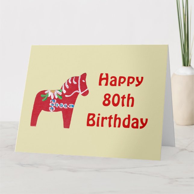 80. Geburtstag rote Dala Pferdekarte Karte (Vorderseite)
