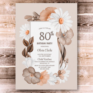 80. Geburtstag Rustic Boho Floral Party Einladung