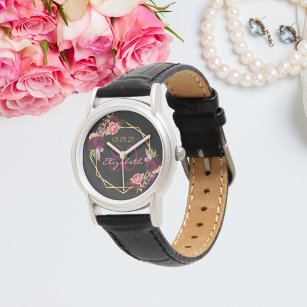 80. Geburtstag schwarz blumengold geometrisch bord Armbanduhr