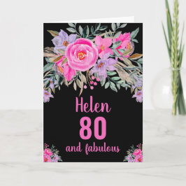 80. Geburtstag schwarz rosa Aquarellkarte Karte