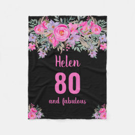 80. Geburtstag schwarz rosa Blumenvlies Decke