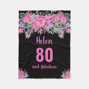 80. Geburtstag schwarz rosa Blumenvlies Decke