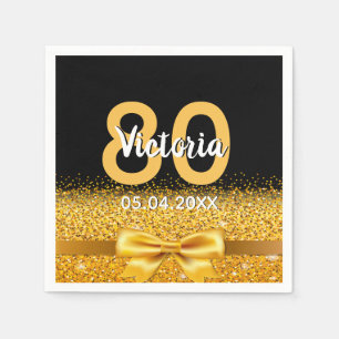 80. Geburtstag schwarzer Goldbogen-Name Serviette