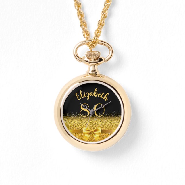 80. Geburtstag schwarzer goldener Name eleganter B Armbanduhr (Vorderseite)