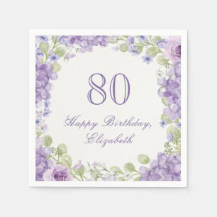 80. Geburtstag Servietten Elegante lila Blüten