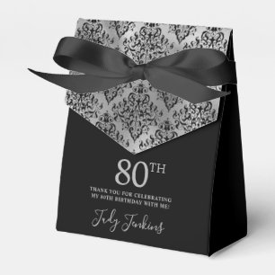 80. Geburtstag Silber Damast Dankeschön Geschenkschachtel