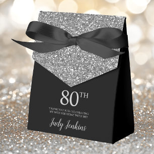 80. Geburtstag Silber Glitter Dankeschön Geschenkschachtel