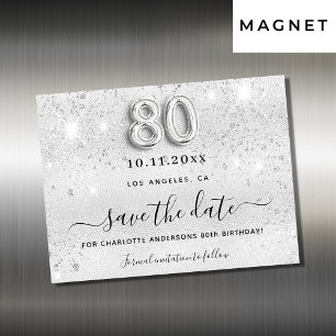 80. Geburtstag Silber Glitter Save the Date Magnet