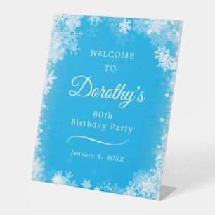 80. Geburtstag Snowflake Blue Willkommen Sockelschild