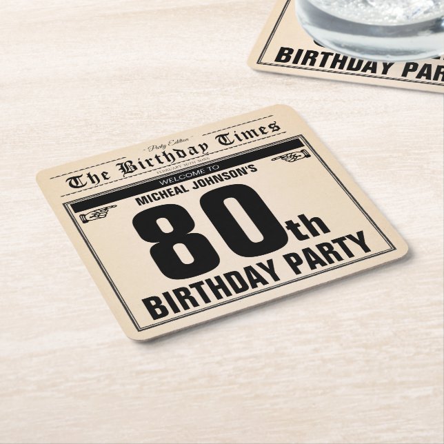 80. Geburtstag Vintage Zeitung Rechteckiger Pappuntersetzer (angewinkelt)