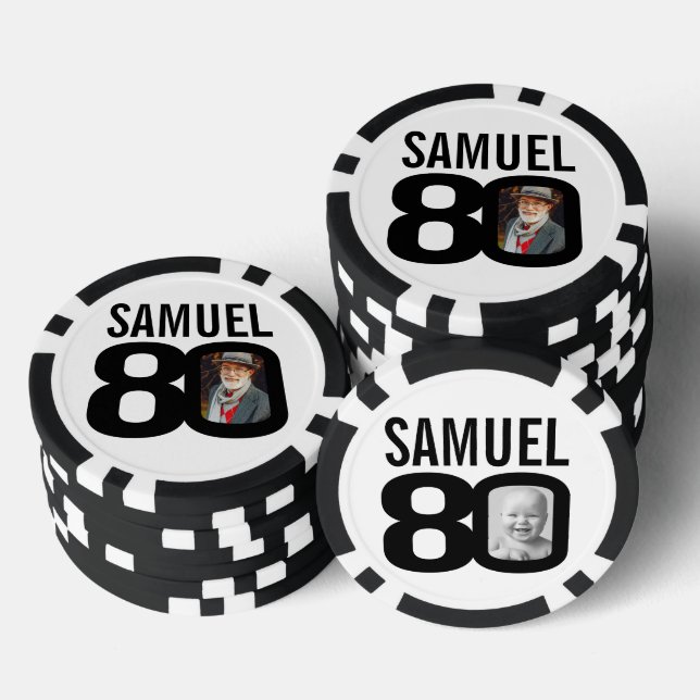 80. Geburtstag zwei benutzerdefinierte Fotos schwa Pokerchips (Stapel)