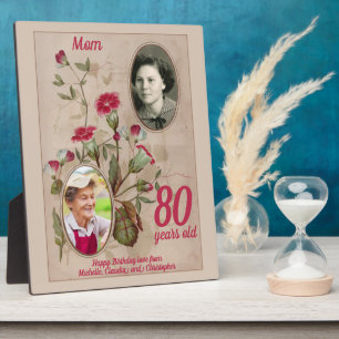 80. Geburtstags-Blumen-Vintage-Foto-Andenken Fotoplatte