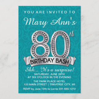 80. Geburtstags-Einladungs-Diamant-Meilenstein Einladung