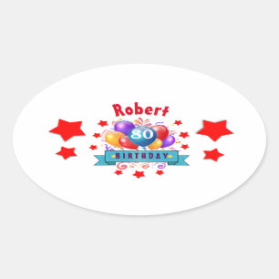 80. Geburtstags-festliche bunte Ballone C01HZ Ovaler Aufkleber