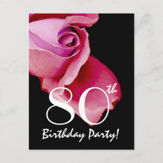 80. Geburtstags-Schablonen-lila und blaue Rose Einladung