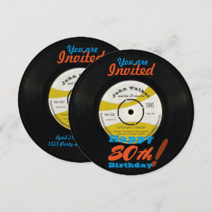 80. Geburtstagseinladung Retro-Vinyl-Schallplatte Einladung