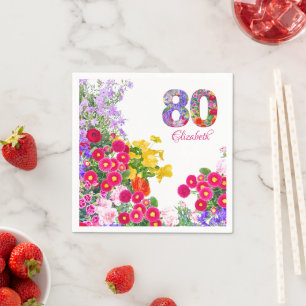 80. Geburtstagsfeier Blumenbäume Moderne 80 Jahre  Serviette