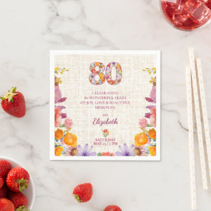 80. Geburtstagsfeier - Elegante Florale Nummer 80 Serviette