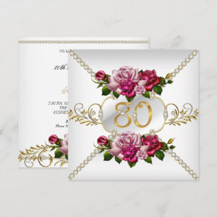 80. Geburtstagsfeier für Frauen Pinke Rosen Weißes Einladung