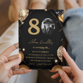 80. Geburtstagsfeier mit Ballons und Glitzer Einladung