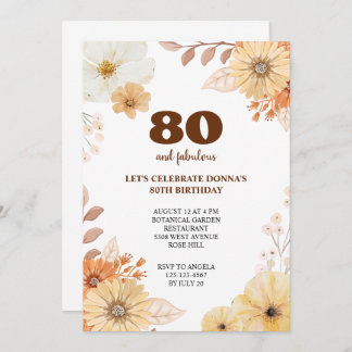 80. Geburtstagsfeier mit eleganten Blume Einladung