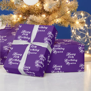 80. Geburtstagsfeier Name Lila Modernes Muster Geschenkpapier