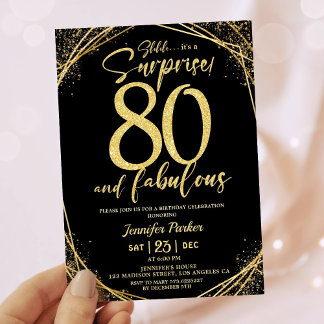 80. Geburtstagsparty 80 fabelhafter Black Gold Gli Einladung