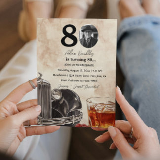 80. Geburtstagsparty | Alte Timer Auto & Whiskey Einladung