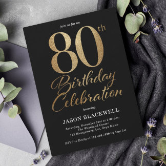 80. Geburtstagsparty Black & Gold Einladung