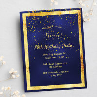 80. Geburtstagsparty Blue Gold Konfetti Einladung