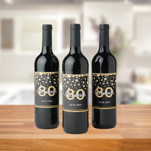 80. Geburtstagsparty Diamanten Glitzer schwarzes G Weinetikett