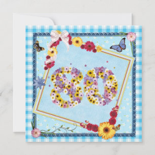 80. Geburtstagsparty Einladung Blume, Schmetterlin