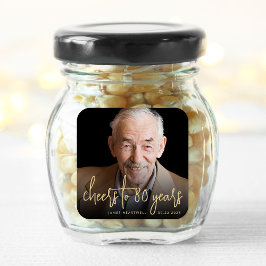 80. Geburtstagsparty Foto Cheers Gold Script Quadratischer Aufkleber