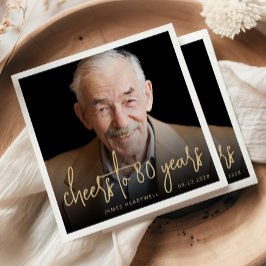80. Geburtstagsparty Foto Cheers Gold Script Serviette
