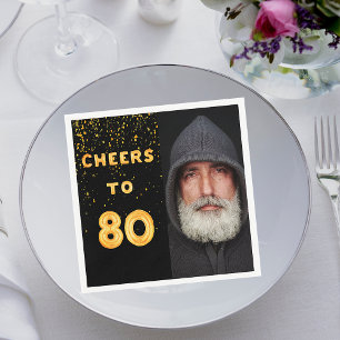 80. Geburtstagsparty Foto Goldballons schwarz Serviette