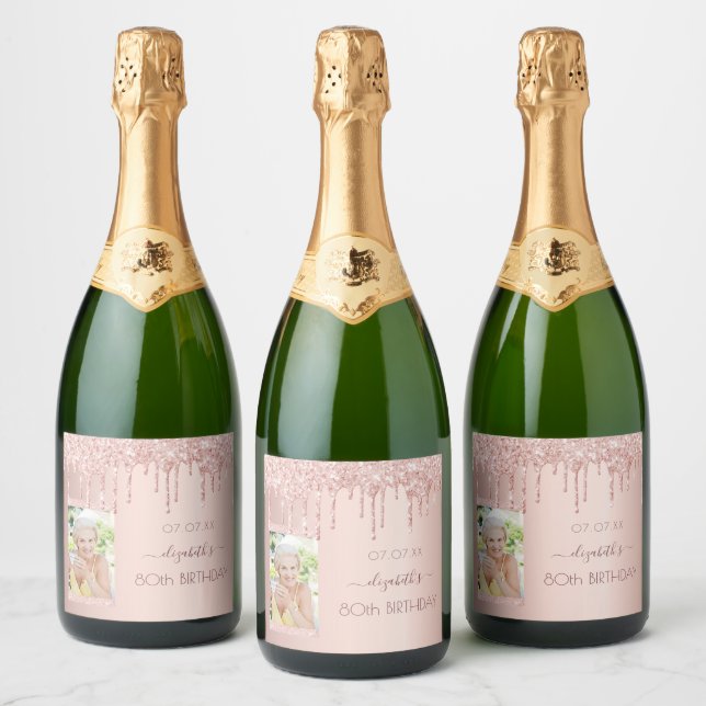 80. Geburtstagsparty Foto Rose Gold Rosa (Flaschen)