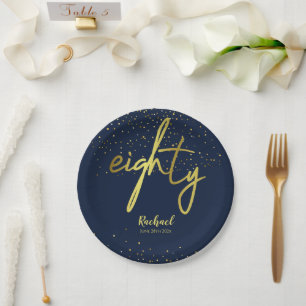 80. Geburtstagsparty Glamour Navy Gold Pappteller
